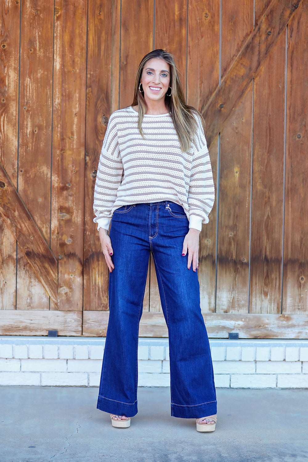 Blu Pepper Stripe Taupe Sweater  - The Attic Boutique