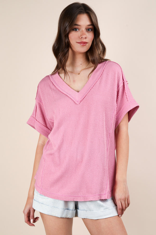 The Attic Boutique Pink Ribbed Knit Top  - The Attic Boutique