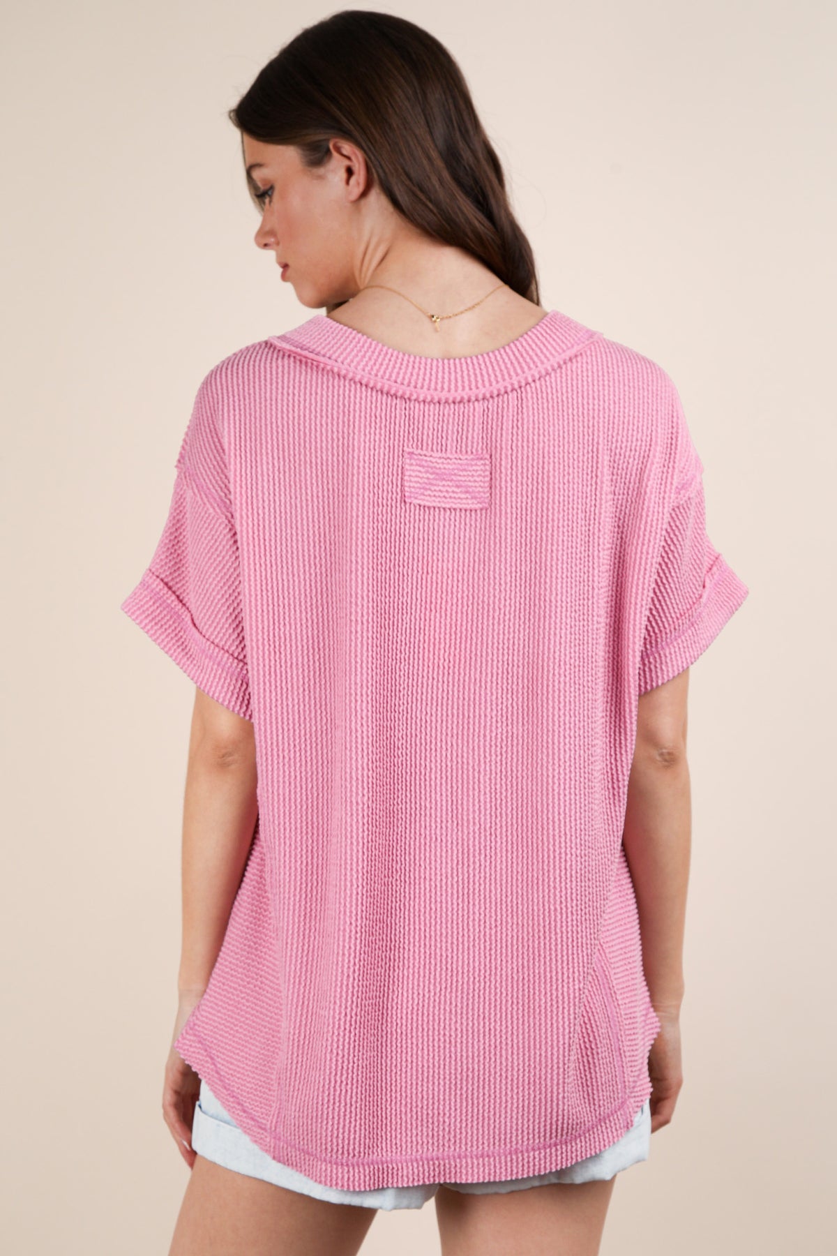 The Attic Boutique Pink Ribbed Knit Top  - The Attic Boutique