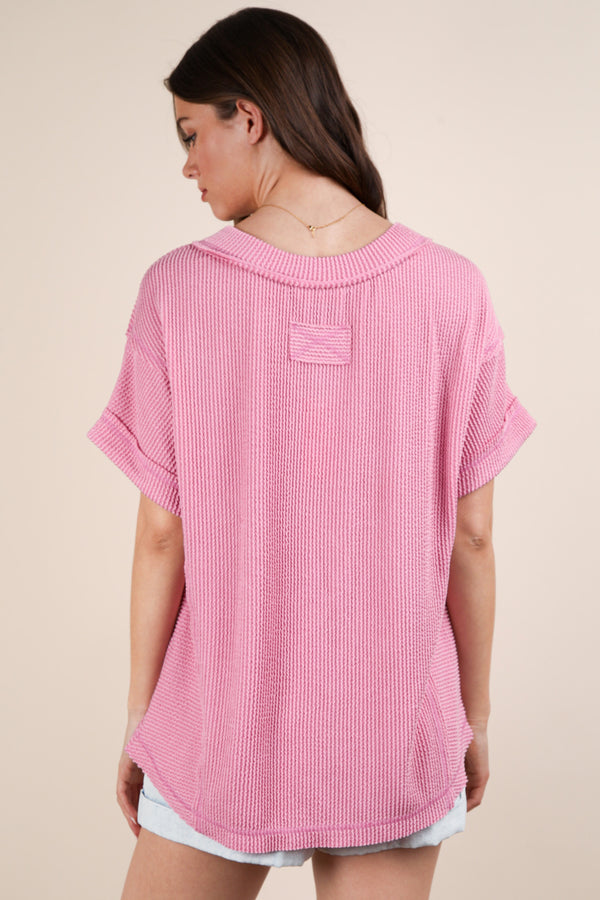 The Attic Boutique Pink Ribbed Knit Top  - The Attic Boutique