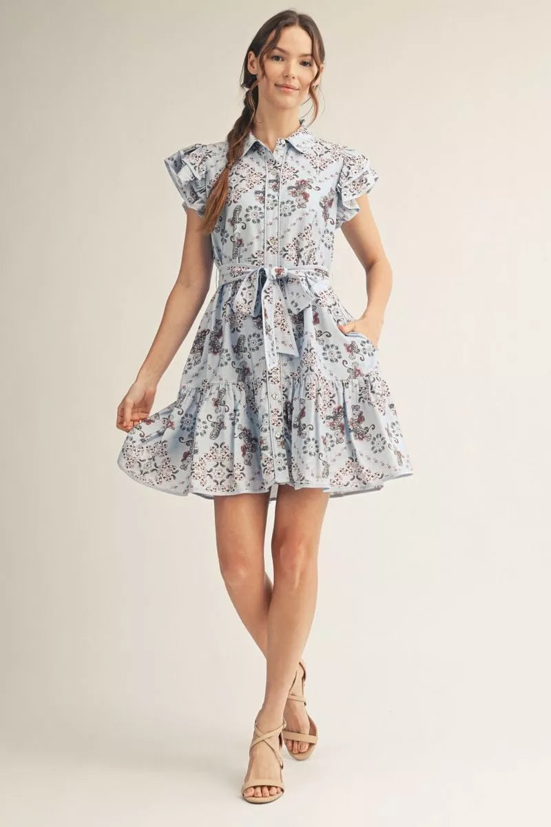 Blue Layered Boho Floral Dress