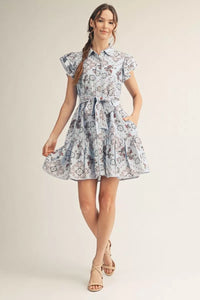 Blue Layered Boho Floral Dress