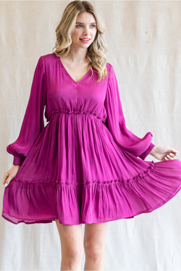 Jodiful Magenta Long Sleeve Dress Dresses - The Attic Boutique
