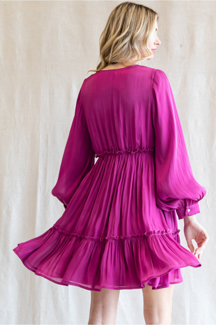 Jodiful Magenta Long Sleeve Dress Dresses - The Attic Boutique