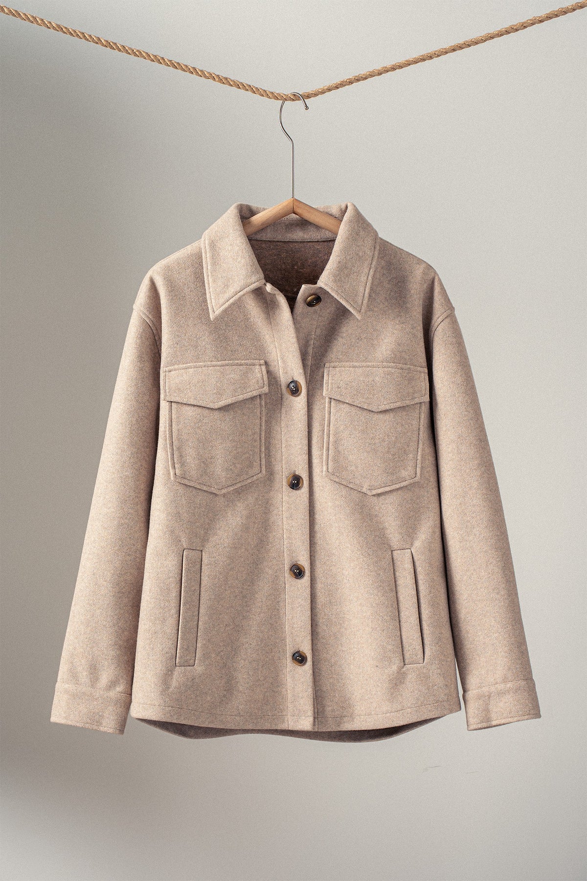 The Attic Boutique Oatmeal Casual Shacket  - The Attic Boutique