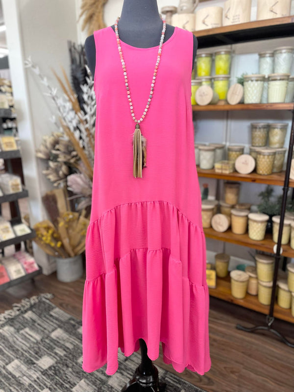 Ivy Jane / Uncle Frank Tiered Midi Sundress in Fuchia Dress - The Attic Boutique