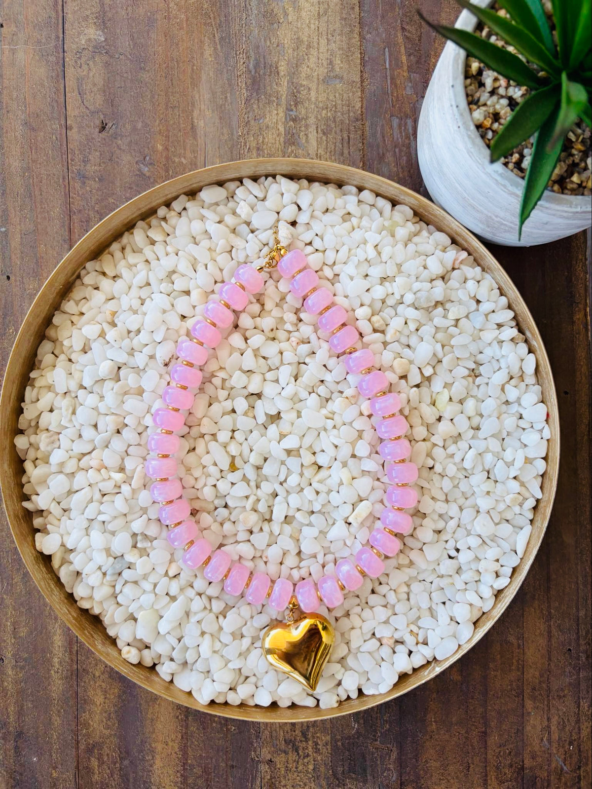 Blush Pink Heart Beaded Necklace