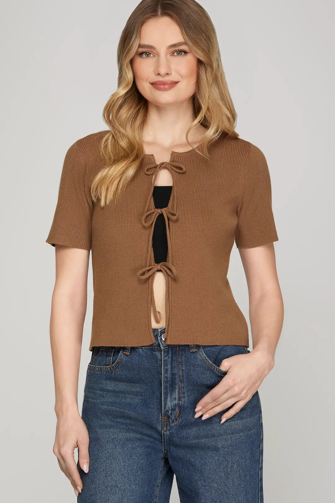Natalia Mocha Tie Front Cardigan