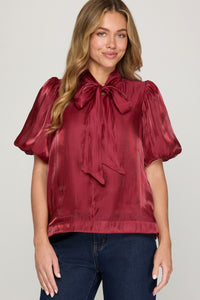She + Sky Grace Red Bow Top  - The Attic Boutique