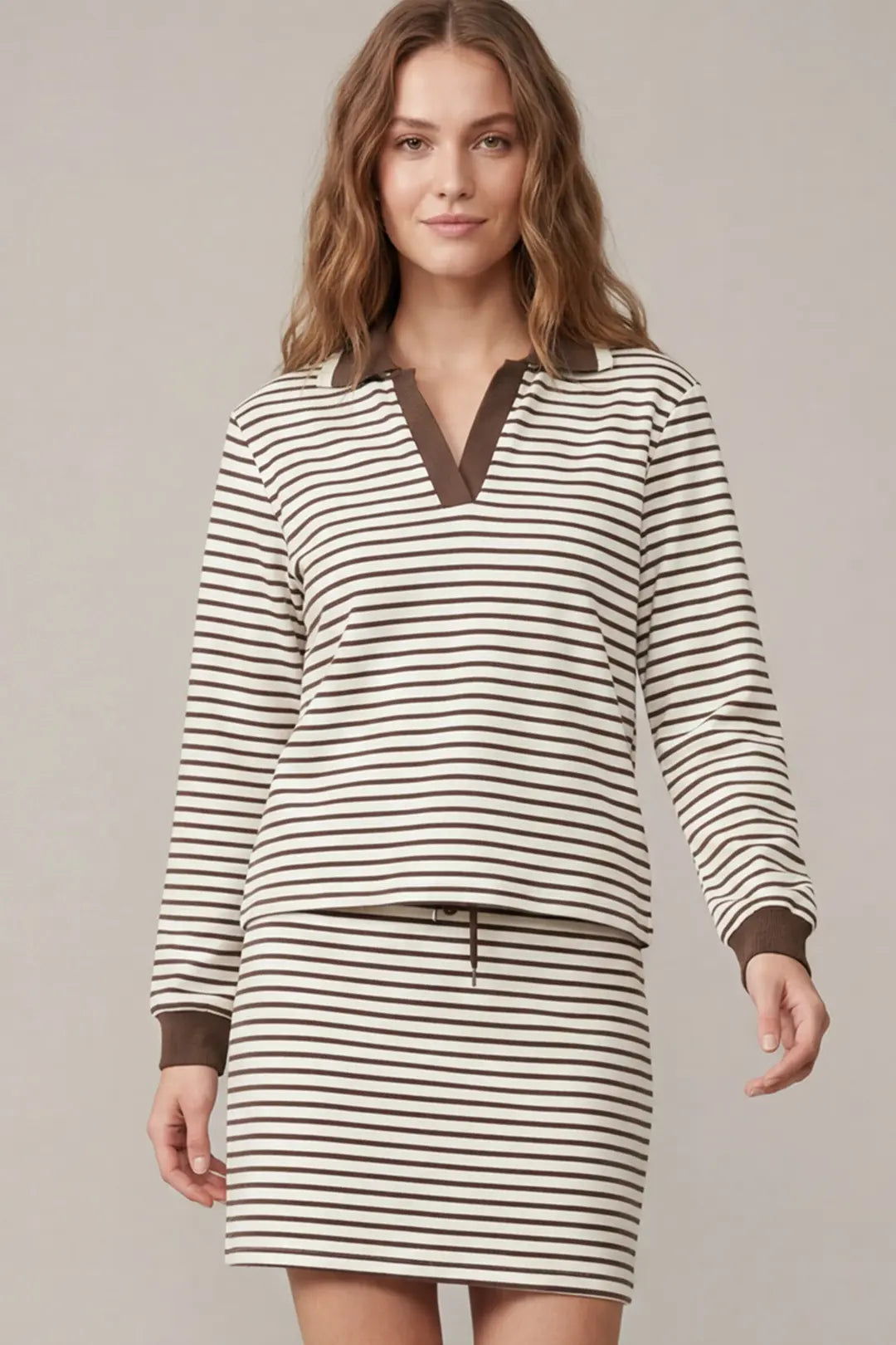 Isla Long Sleeve Knit Striped Top & Mini Skirt Set