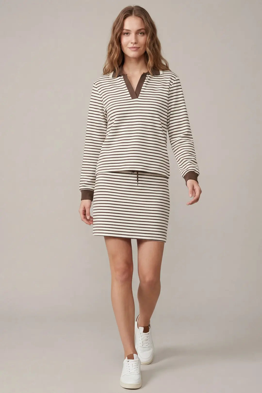 Isla Long Sleeve Knit Striped Top & Mini Skirt Set