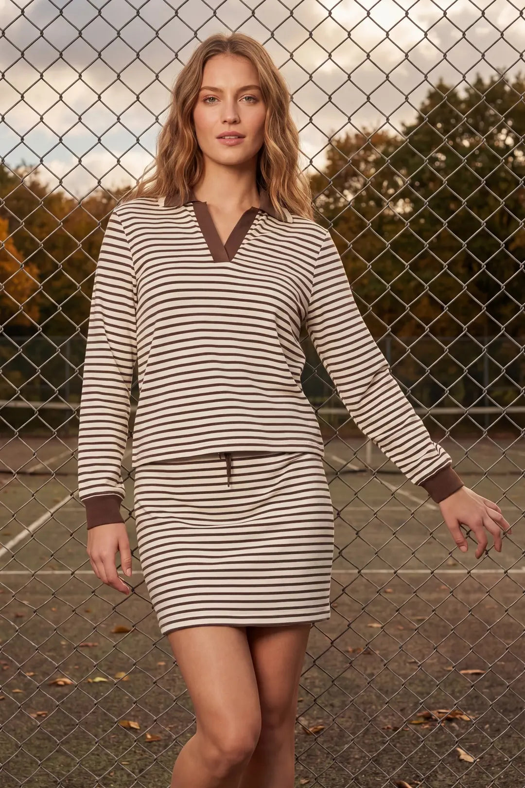 Isla Long Sleeve Knit Striped Top & Mini Skirt Set