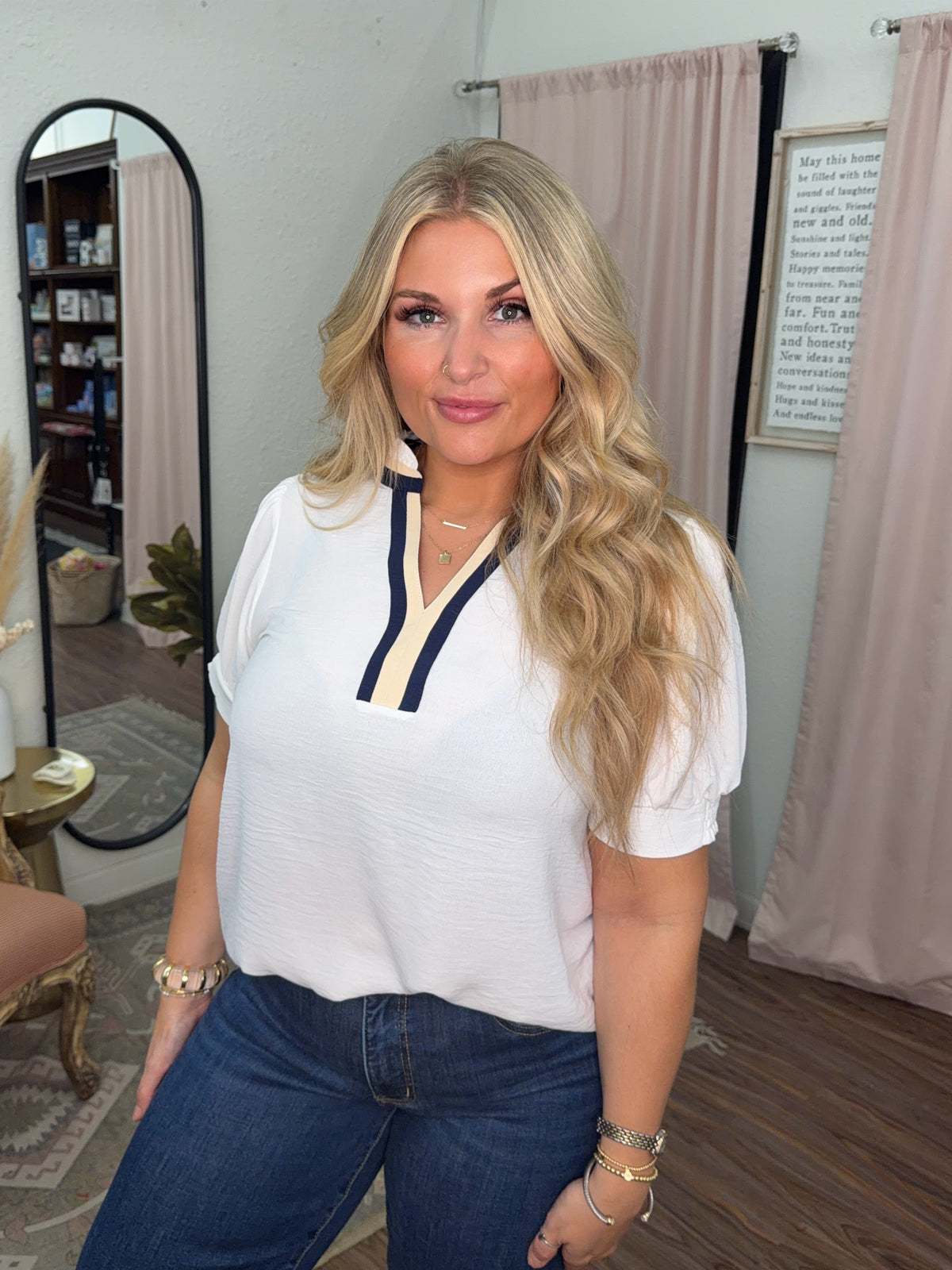 Sutton Off White Navy Top
