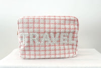 Beauty Stash Pink Tweed "Travel" Bag  - The Attic Boutique