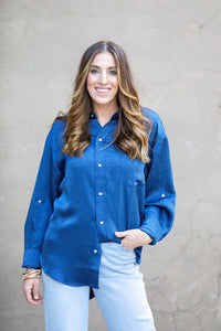 Dear John Lola Button Down Blue Shirts & Tops - The Attic Boutique