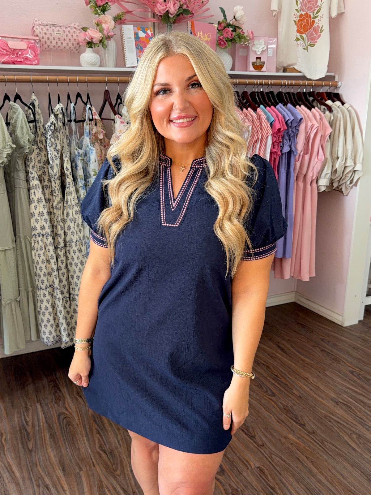 Navy Scallop Detail Dress