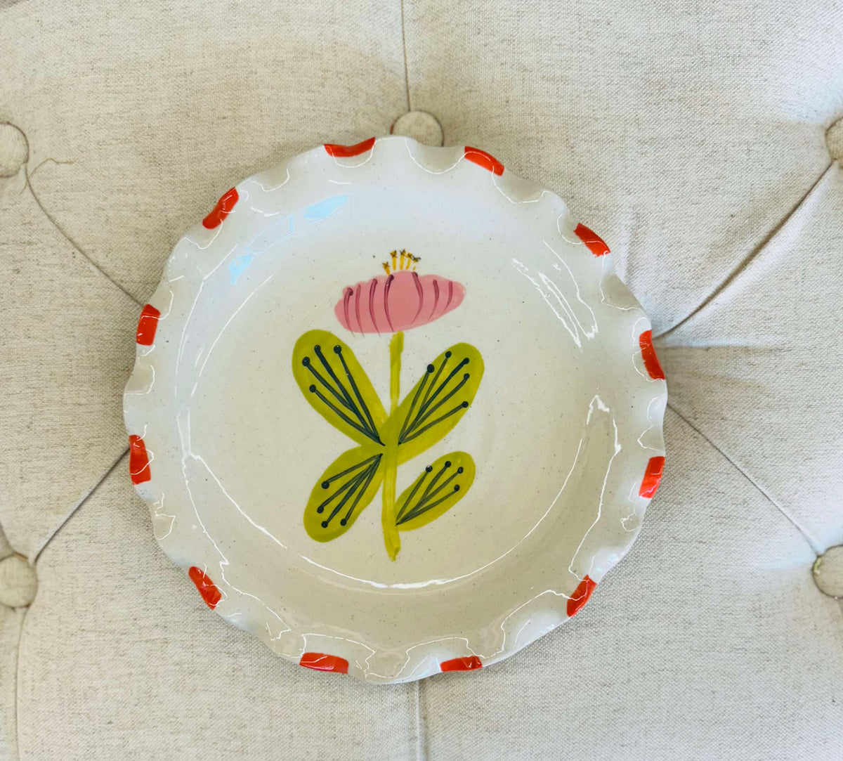 CCOI Hand-Painted Stoneware Plate with Ruffled Edge, 4 Styles Dinnerware - The Attic Boutique