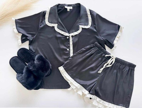 She + Sky Black Ruffle Pajama Set Clothing - The Attic Boutique