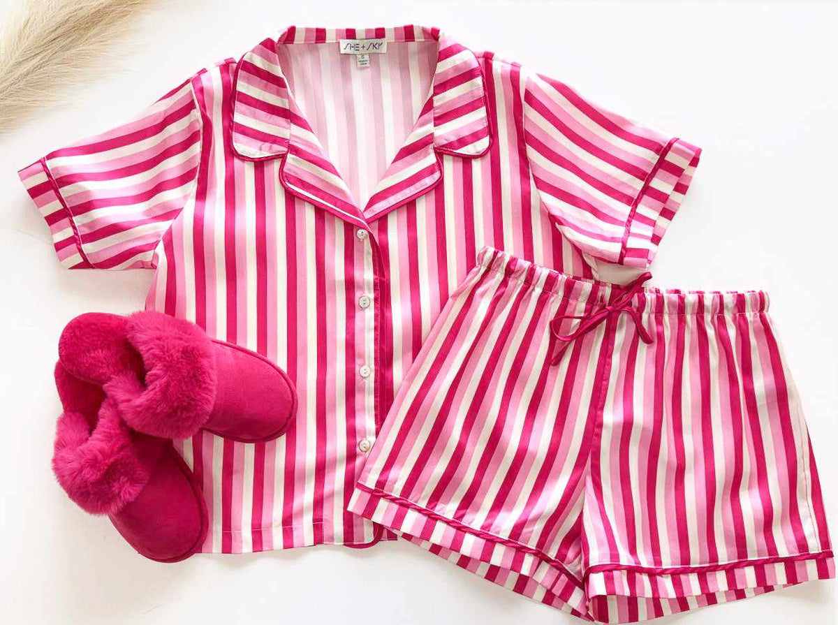 She + Sky Pink Stripe Pajama Set Clothing - The Attic Boutique