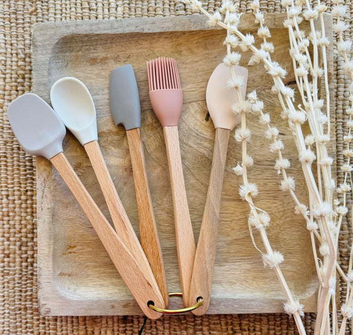 CCOI Silicone & Beech Wood Kitchen Utensils Neutrals Cooking & Baking - The Attic Boutique
