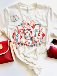 The Attic Boutique USA Bow Vintage Tee  - The Attic Boutique