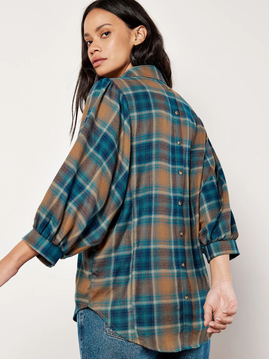 Apricot Brown Plaid Shirt Shirt - The Attic Boutique