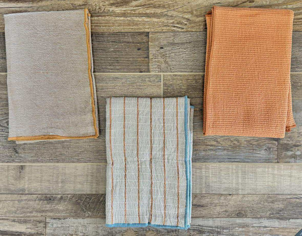 CCOI Woven Cotton Tea Towels with Stitched Edge & Jute Tie, Set of 3 Kitchen Textiles - The Attic Boutique