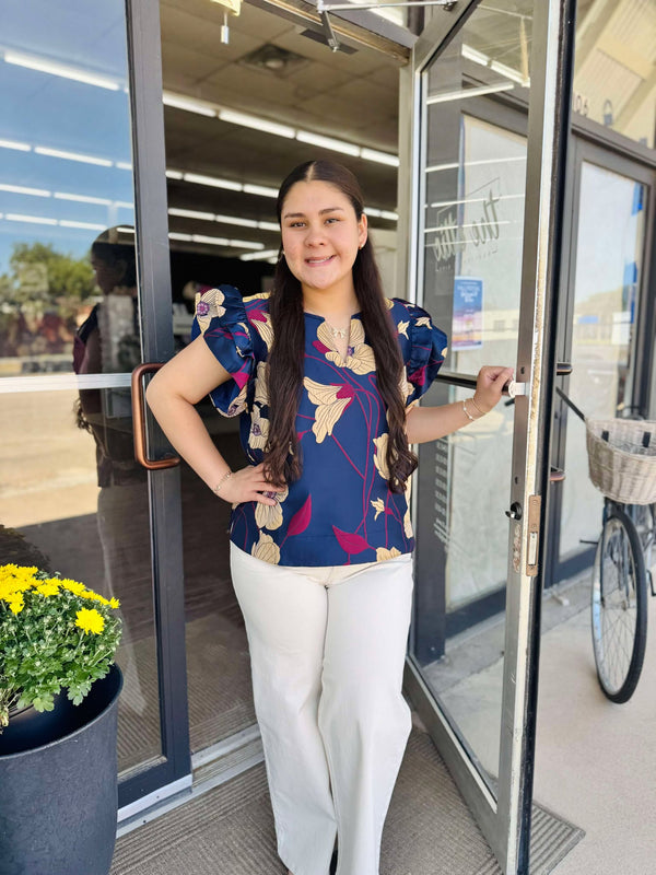 Jodifl Navy Floral Top  - The Attic Boutique