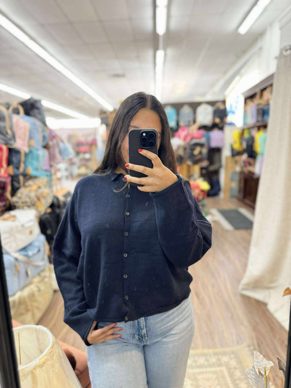 Blu Pepper Navy Knit Cardigan  - The Attic Boutique