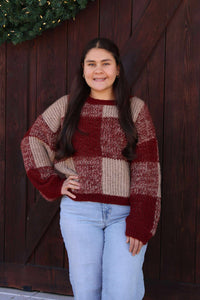 Blu Pepper Plaid Burgundy Sweater  - The Attic Boutique
