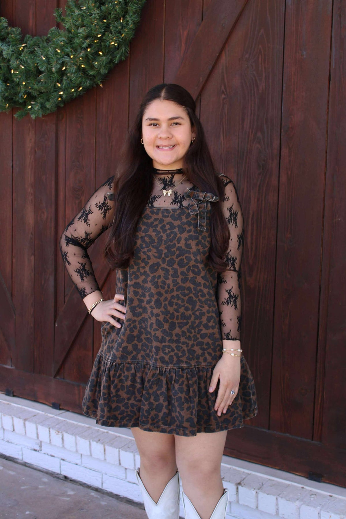 The Attic Boutique Leopard Mini Denim Dress  - The Attic Boutique