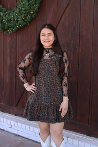 The Attic Boutique Leopard Mini Denim Dress  - The Attic Boutique