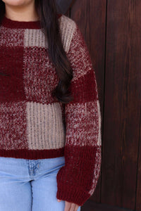 Blu Pepper Plaid Burgundy Sweater  - The Attic Boutique