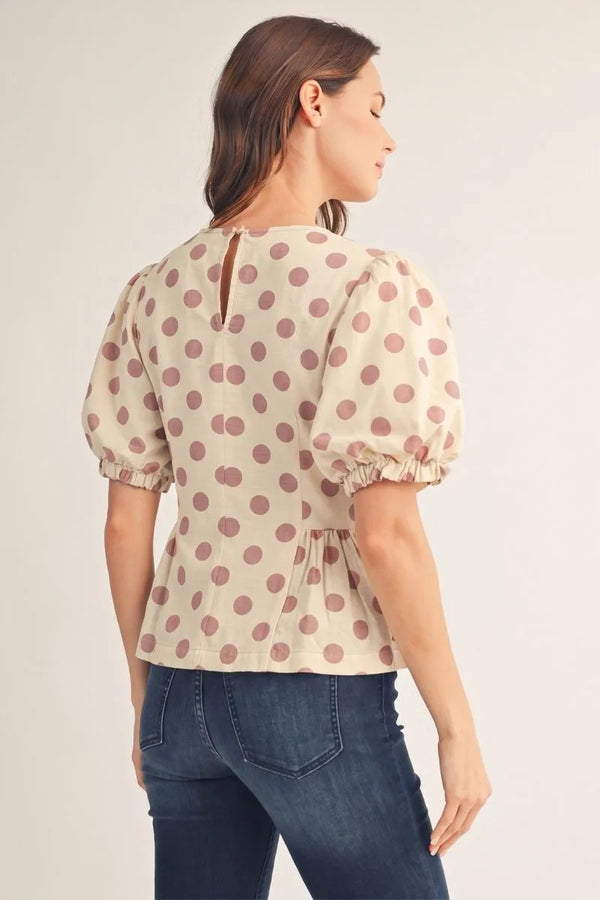 Pink Polka Dot Puff Sleeve Top