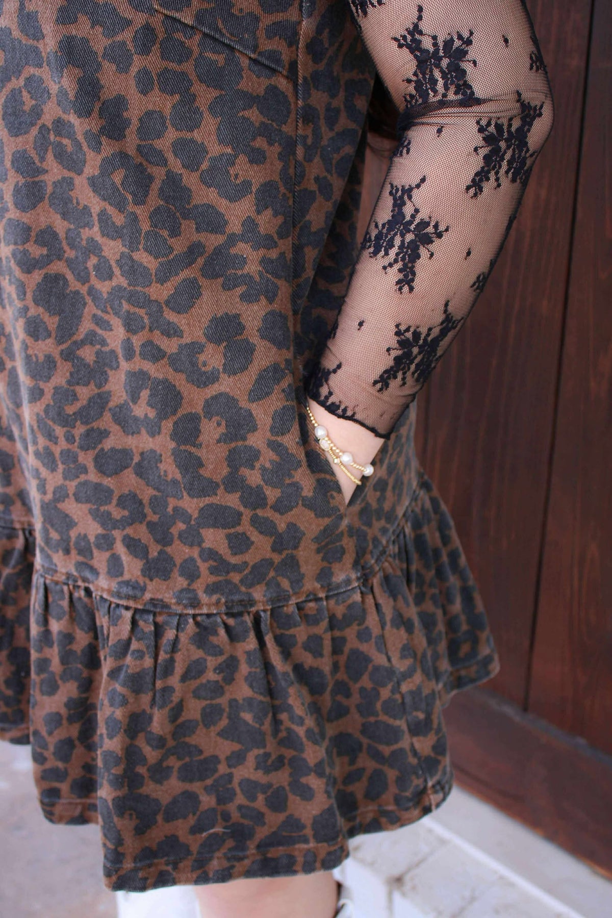 The Attic Boutique Leopard Mini Denim Dress  - The Attic Boutique