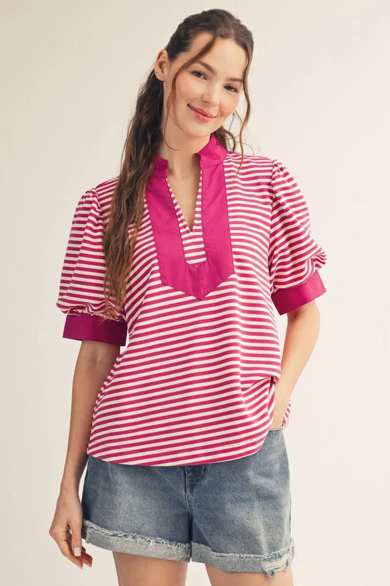 Magenta Stripe Top