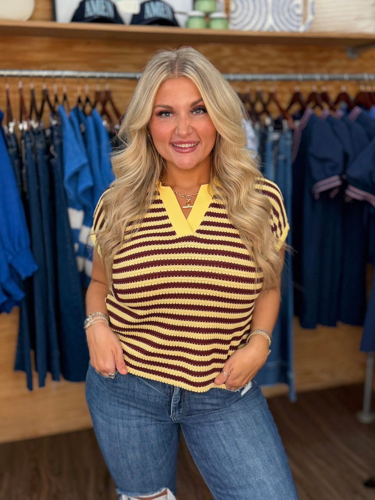 Butter Yellow Stripe Top