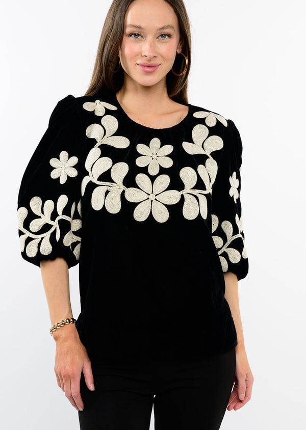 Ivy Jane / Uncle Frank Velvet Embroidered Top Top - The Attic Boutique