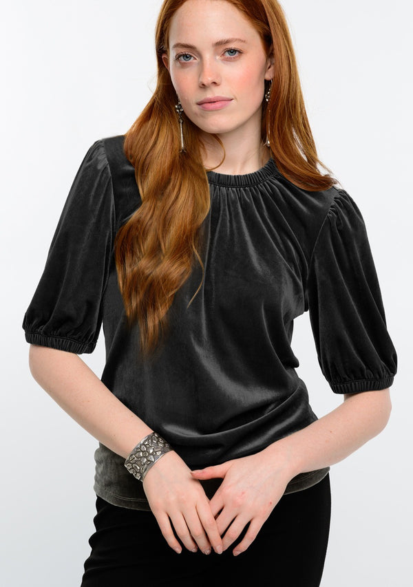 Ivy Jane / Uncle Frank Velvet Rouched Neck Top in Black Top - The Attic Boutique