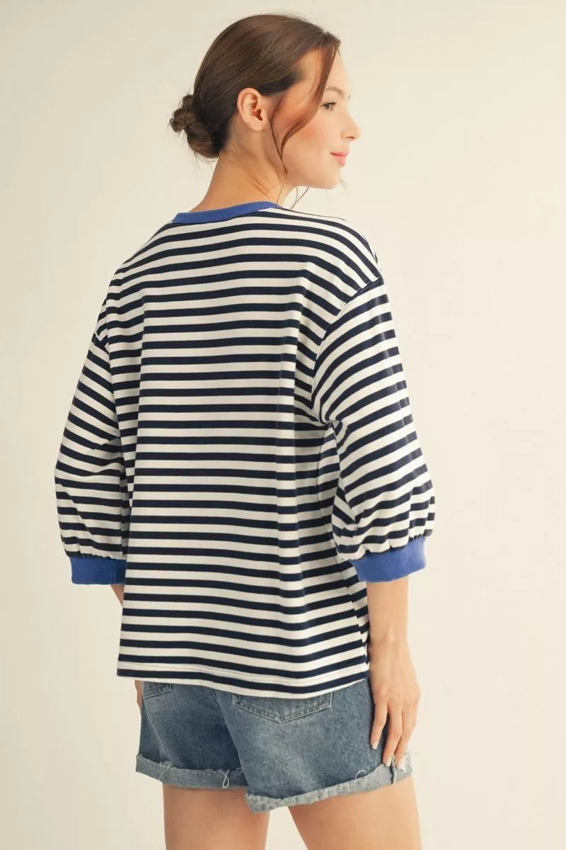 Navy Stripe Casual Top