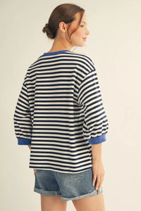 Navy Stripe Casual Top