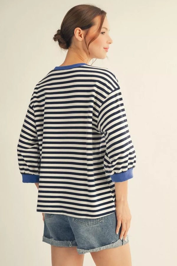 Navy Stripe Casual Top