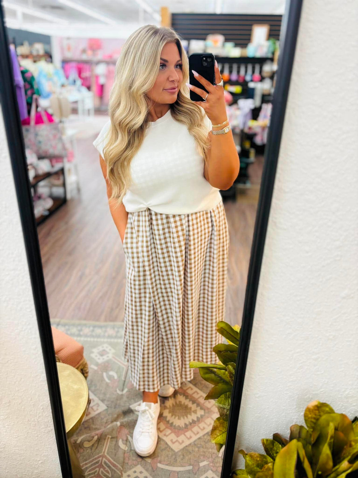 Entro Cream Gingham Picnic Dress Apparel & Accessories - The Attic Boutique