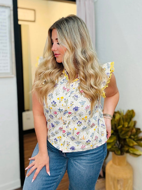 Yellow Button Down Floral Top