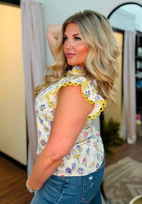 Yellow Button Down Floral Top