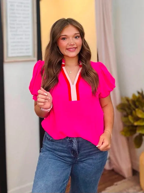 Hot Pink Ruffle Puff Top
