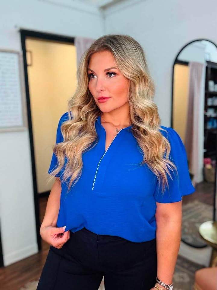 Royal Embroidered Scallop Top