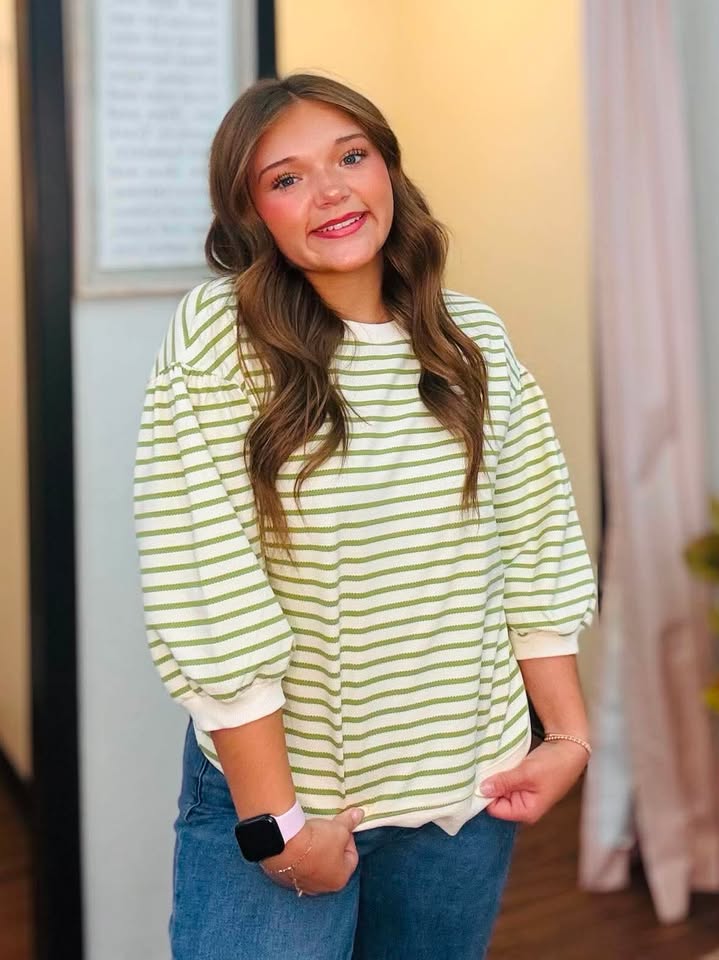 Avocado/ Neutral Stripe Top