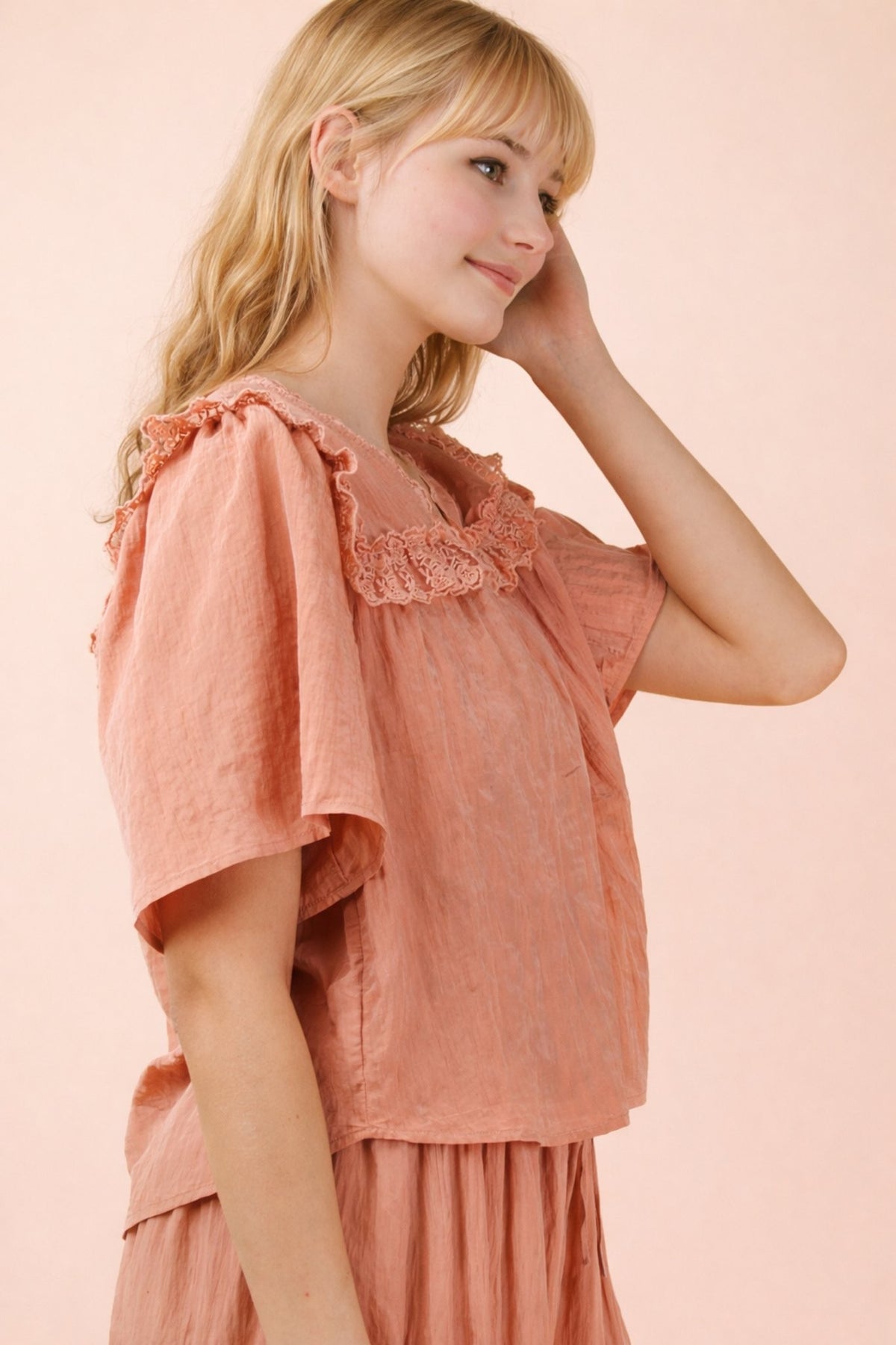 The Attic Boutique Coral Lace Blouse  - The Attic Boutique