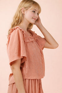 The Attic Boutique Coral Lace Blouse  - The Attic Boutique